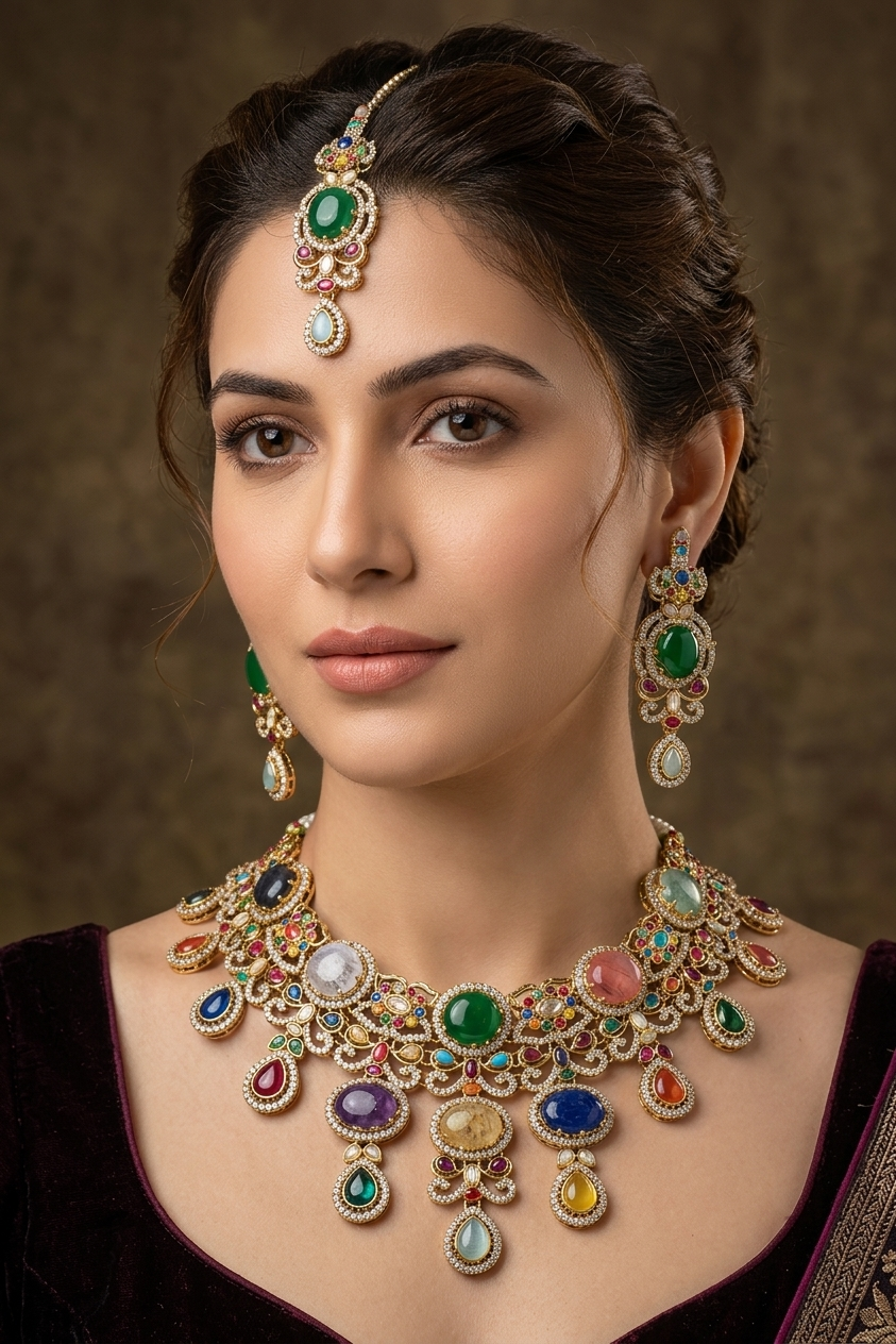 Sabyasachi Inspired Navratan Necklace Set