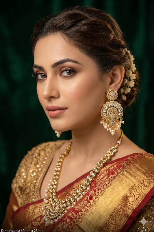 Timeless Royalty – Pearl & Stone Studded Chandbali Earrings