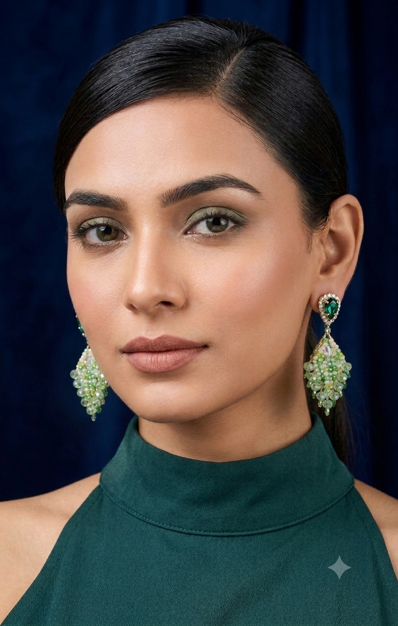 Green Royal Radiance Statement Earrings