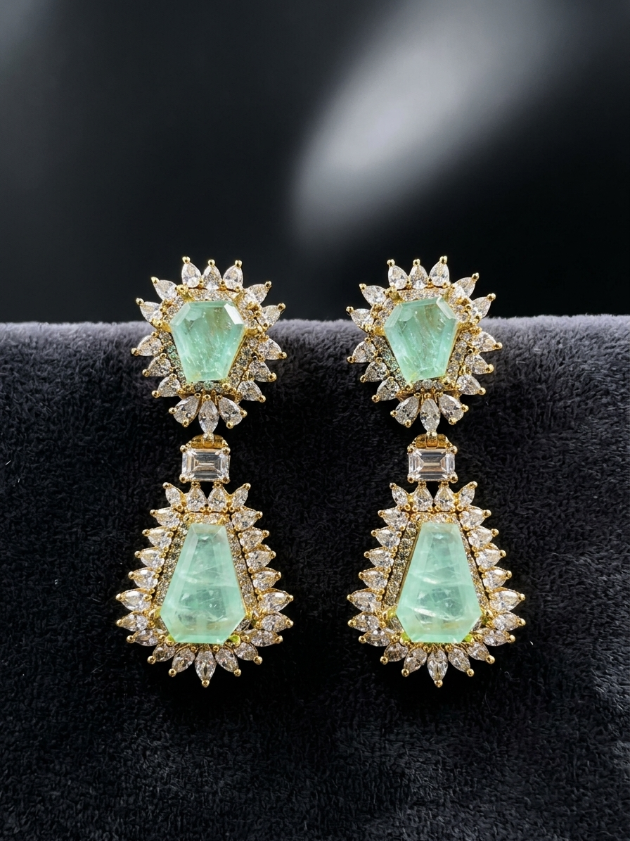 Emerald Green Crystal Halo Drop Earrings