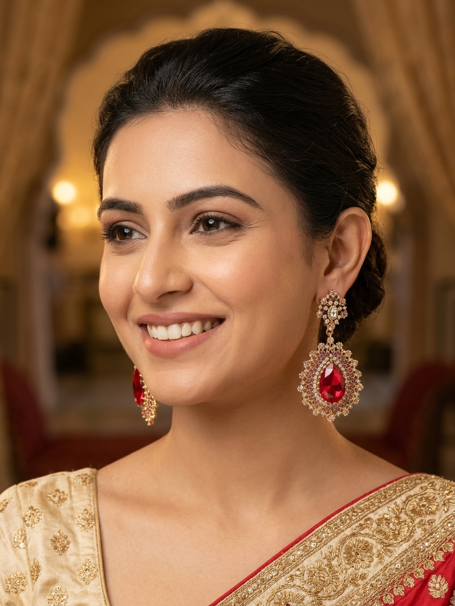 Ruby Red Crystal Statement Drop Earrings