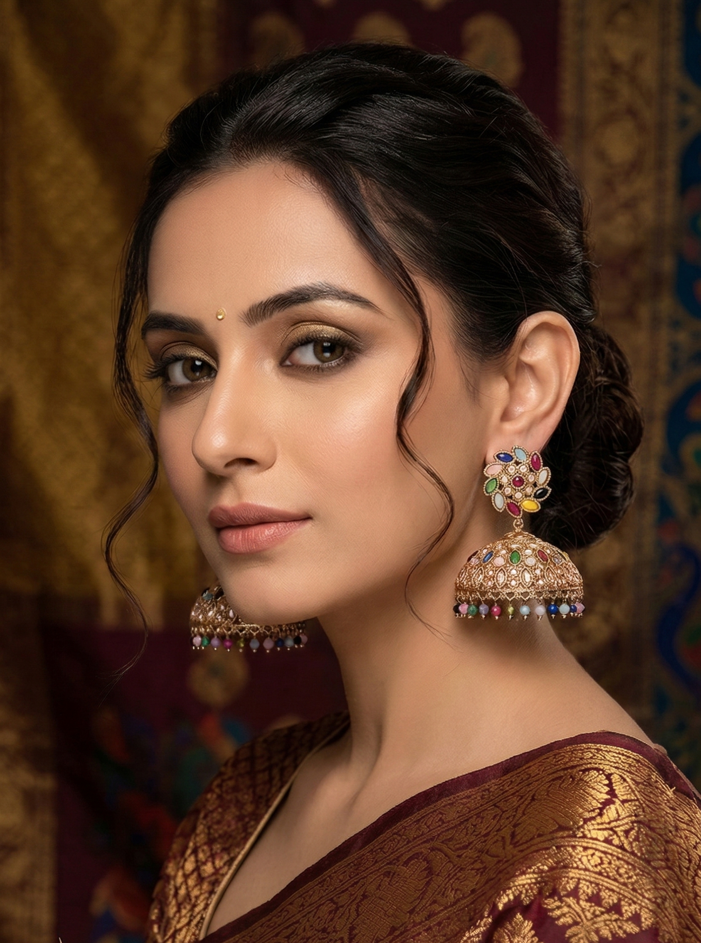 Regal Multicolored Kundan Jhumka