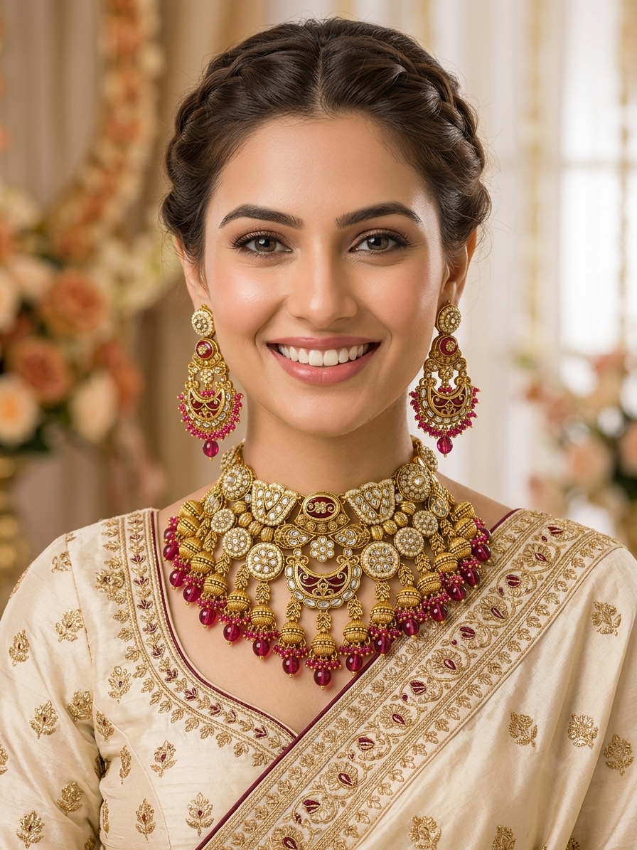 Rajwada Ruby Kundan Necklace Set