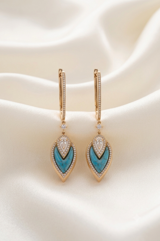 Elegant Turquoise & Diamond Drop Earrings