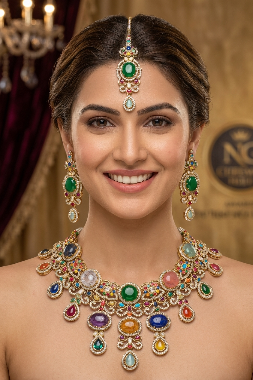 Sabyasachi Inspired Navratan Necklace Set