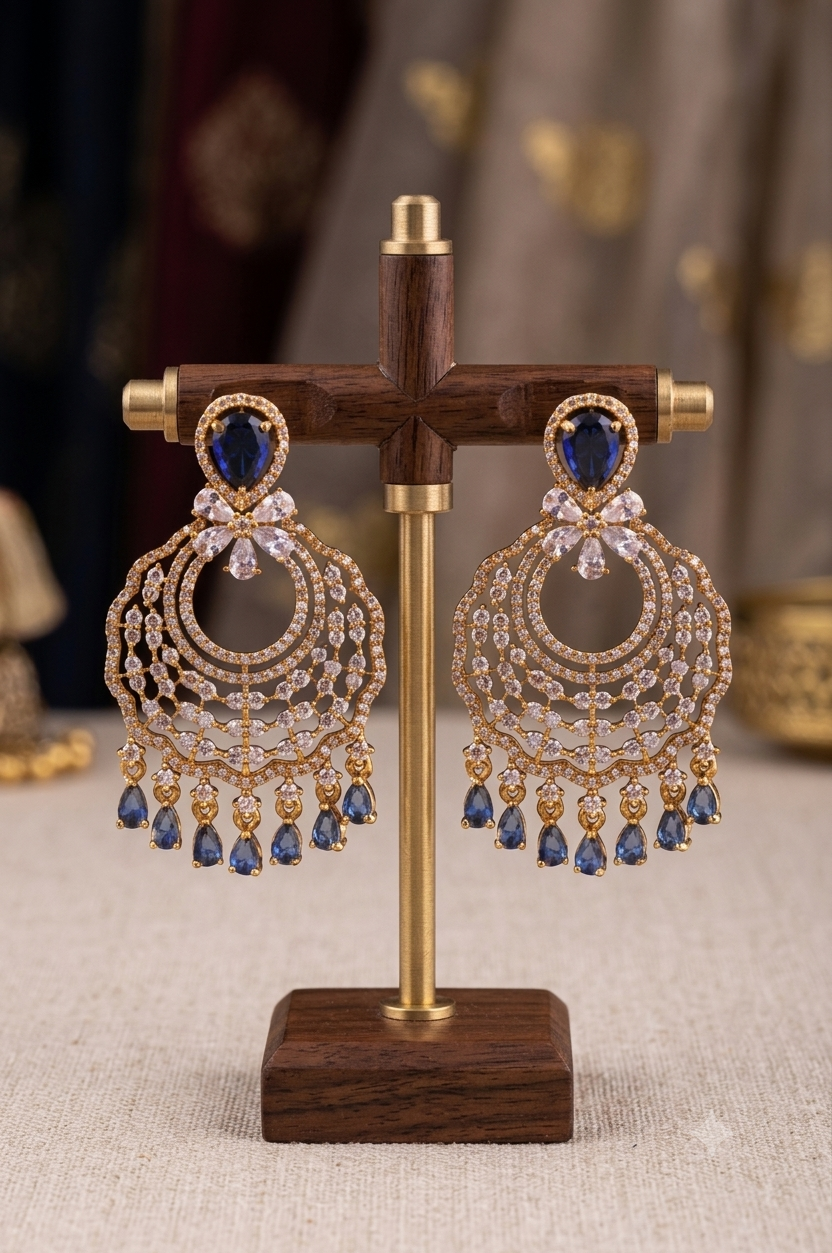 Royal Blue Stone Chandelier Earrings