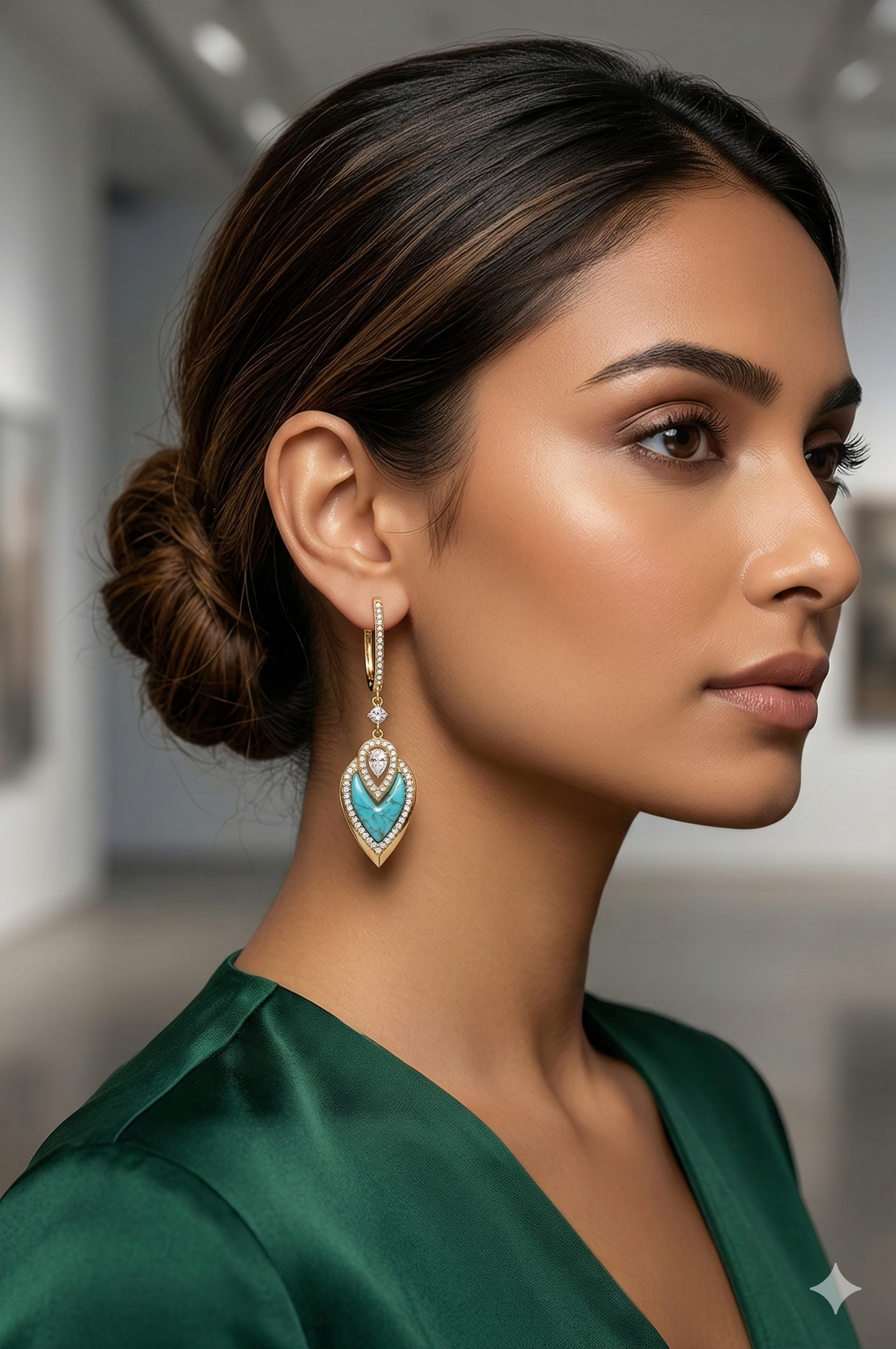 Elegant Turquoise & Diamond Drop Earrings