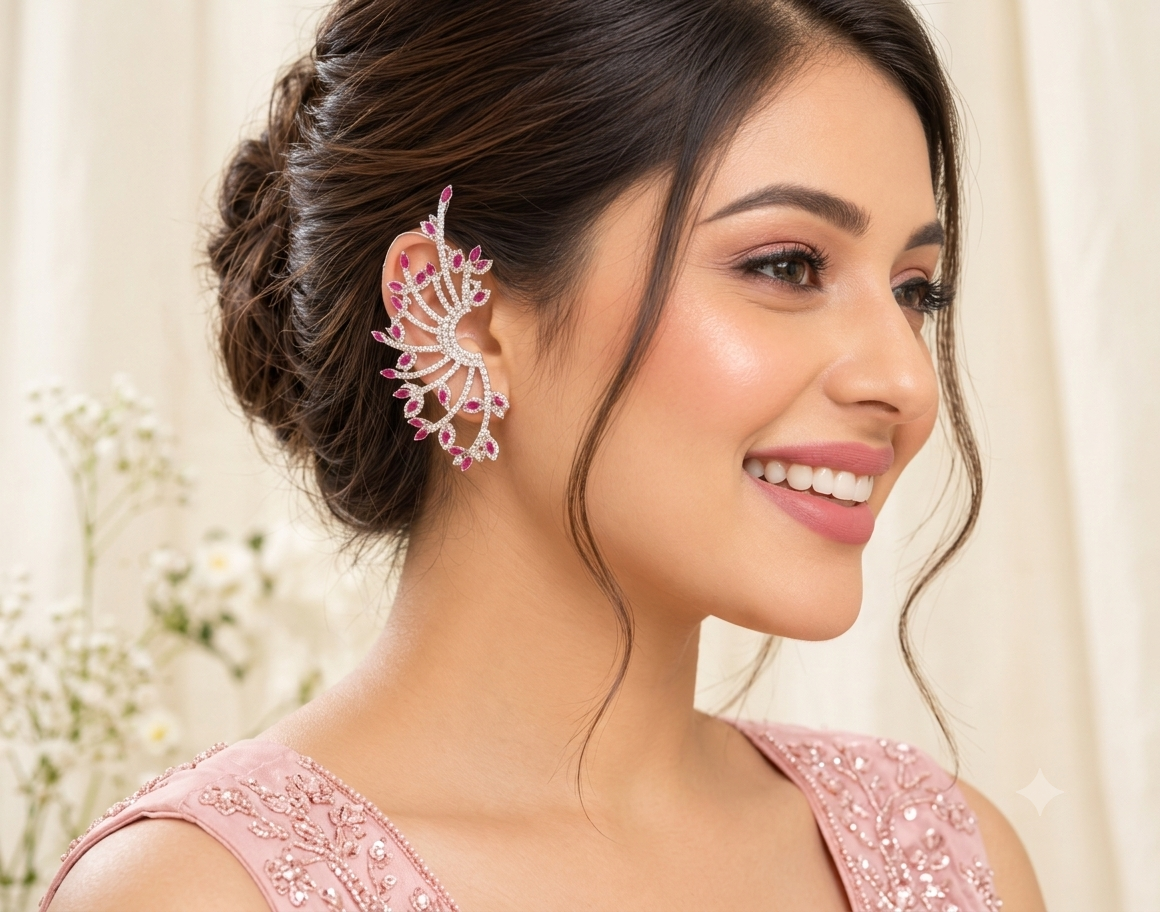 Royal Pink Crystal Wing Earrings