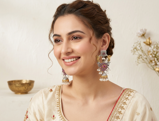Royal Pink Peacock Jhumka Earrings