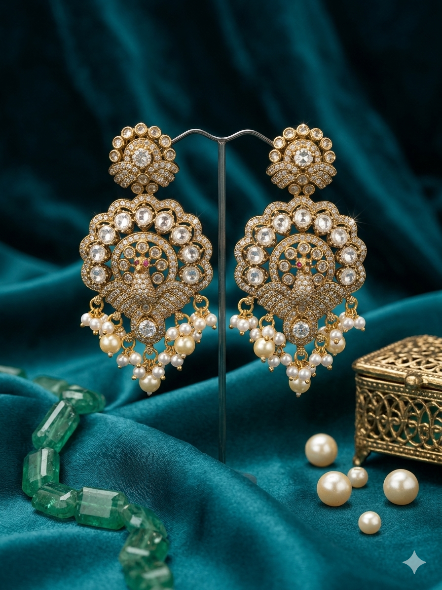 Timeless Royalty – Pearl & Stone Studded Chandbali Earrings