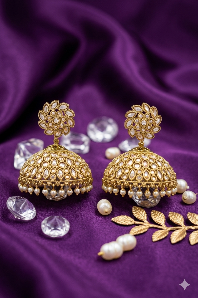 Gold Regal Kundan Jhumka