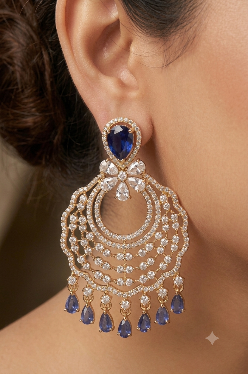 Royal Blue Stone Chandelier Earrings