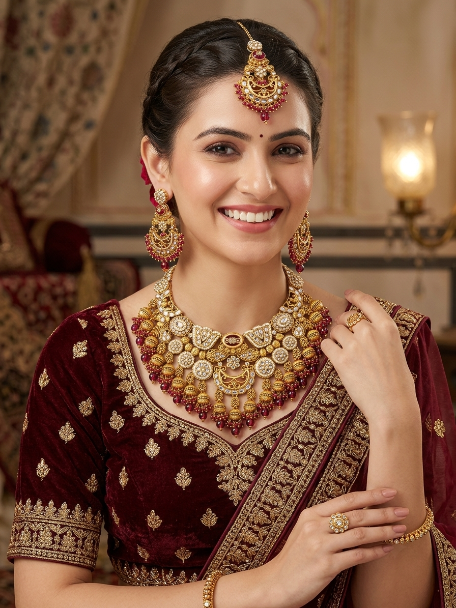 Rajwada Ruby Kundan Necklace Set