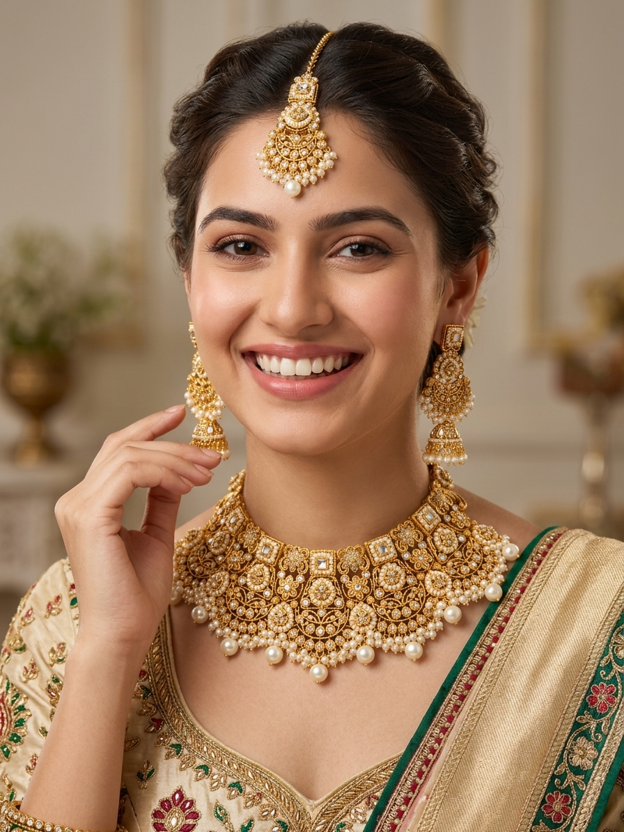 Royal Kundan Pearl Necklace Set
