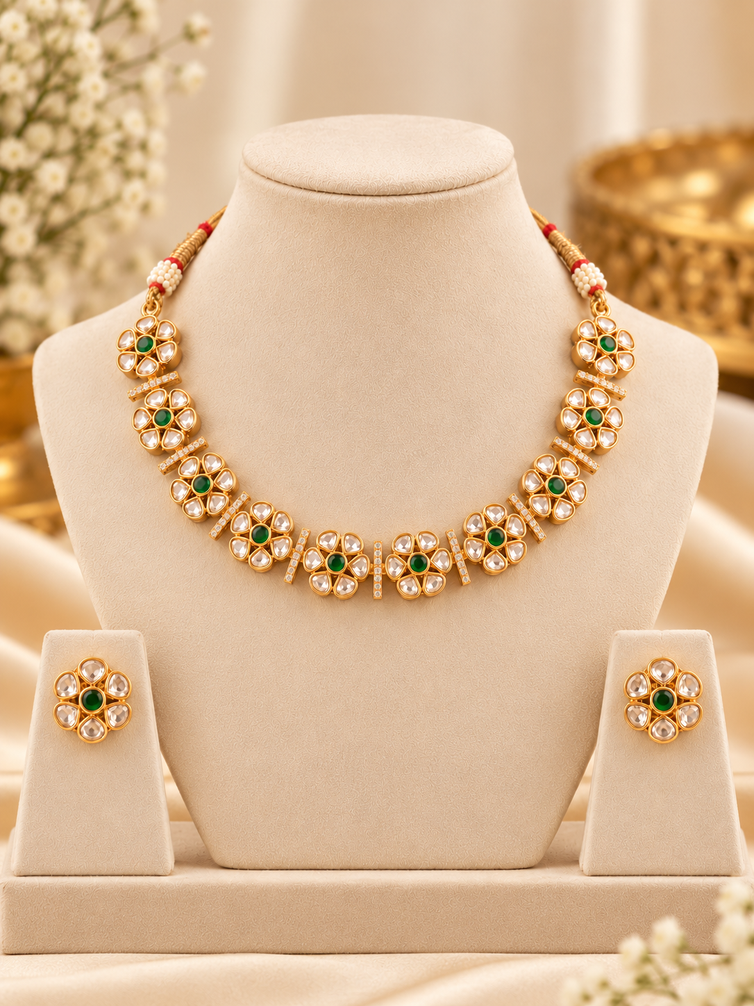 Royal Emerald Floral Necklace Set