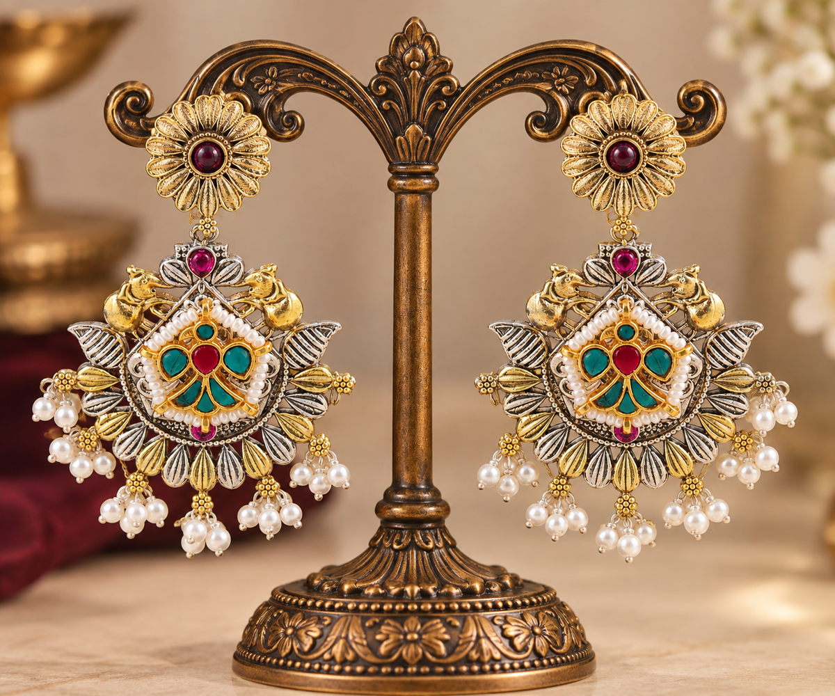 Royal Peacock Chandelier Earrings