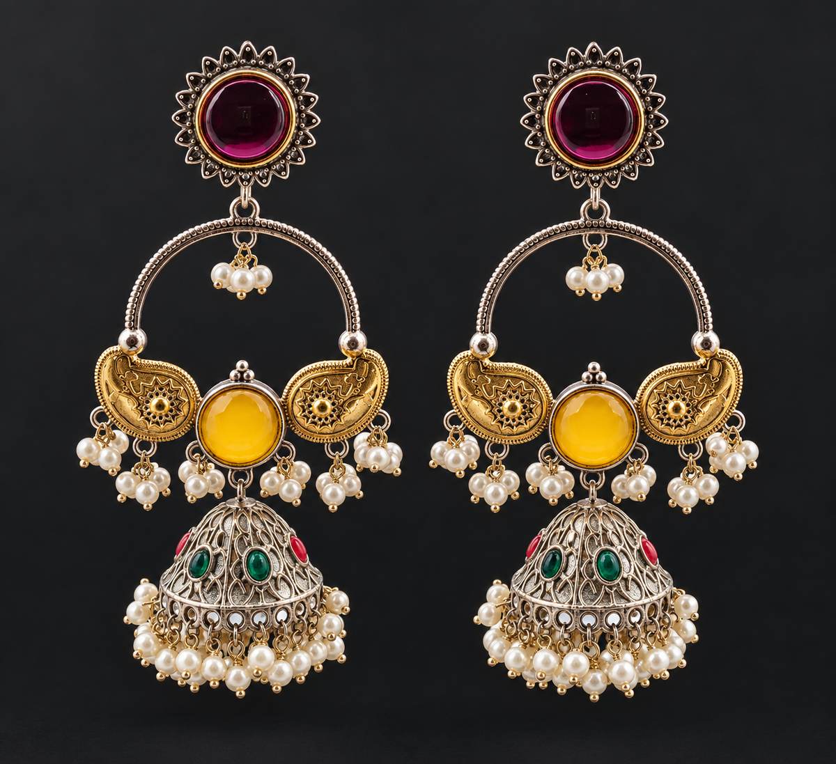 Royal Ruby Emerald Jhumka Earrings