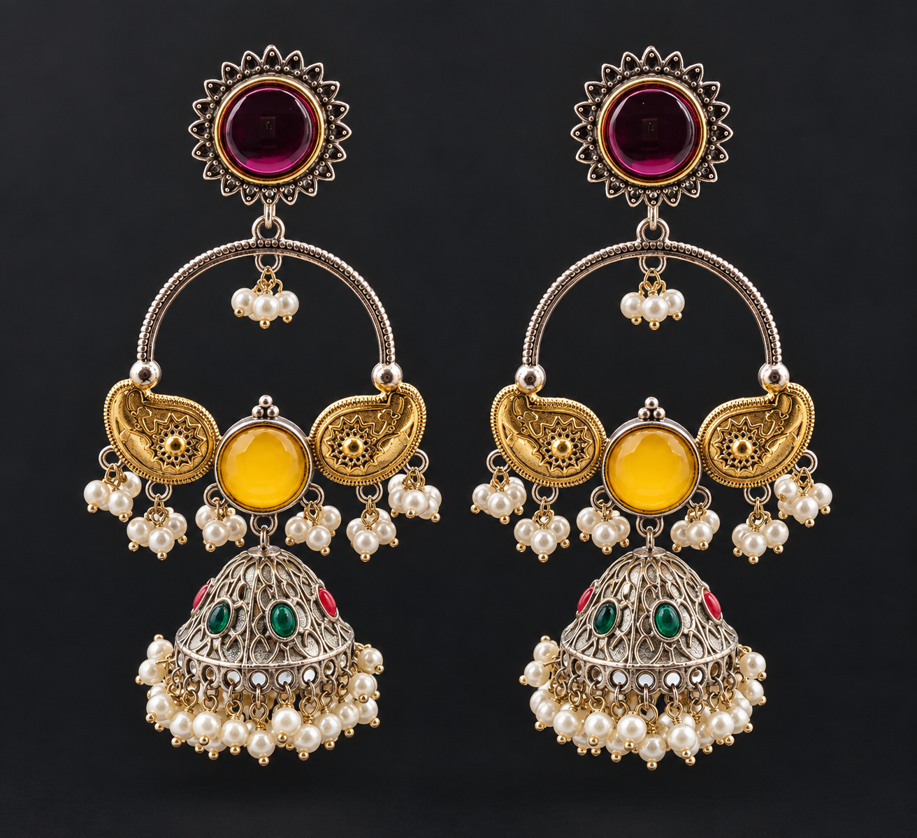 Royal Ruby Emerald Jhumka Earrings