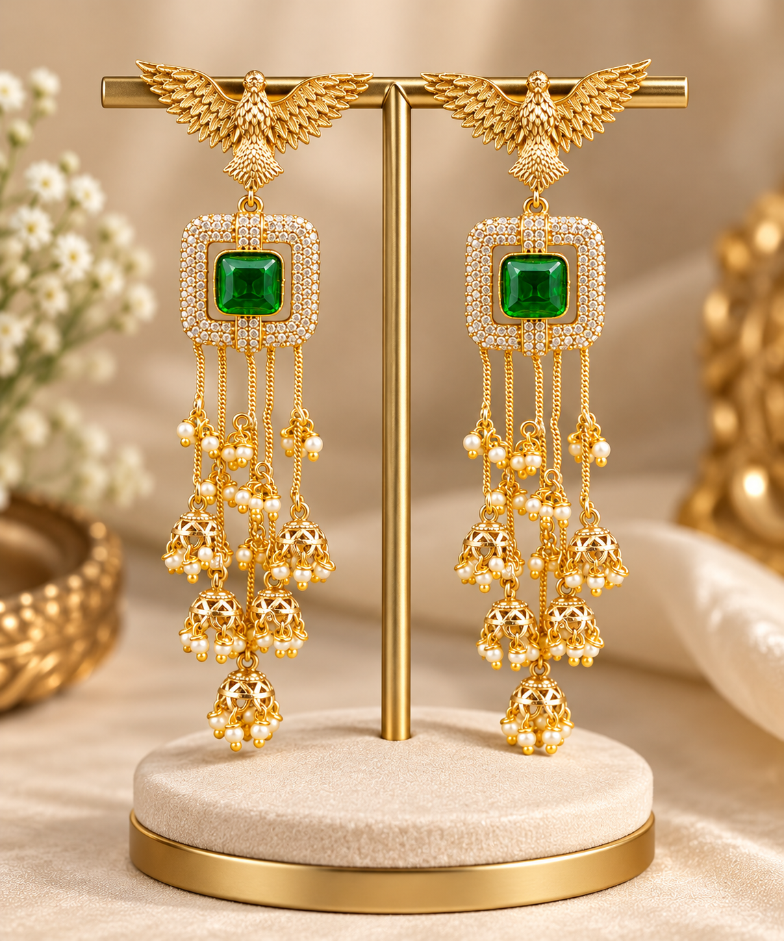 Regal Peacock Emerald Statement Earrings