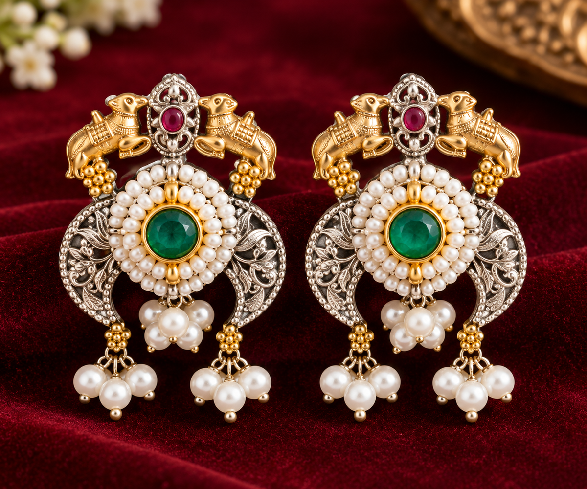Regal Ruby & Emerald Pearl Necklace Set