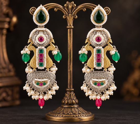 Heritage Emerald Ruby Pearl Drop Earrings
