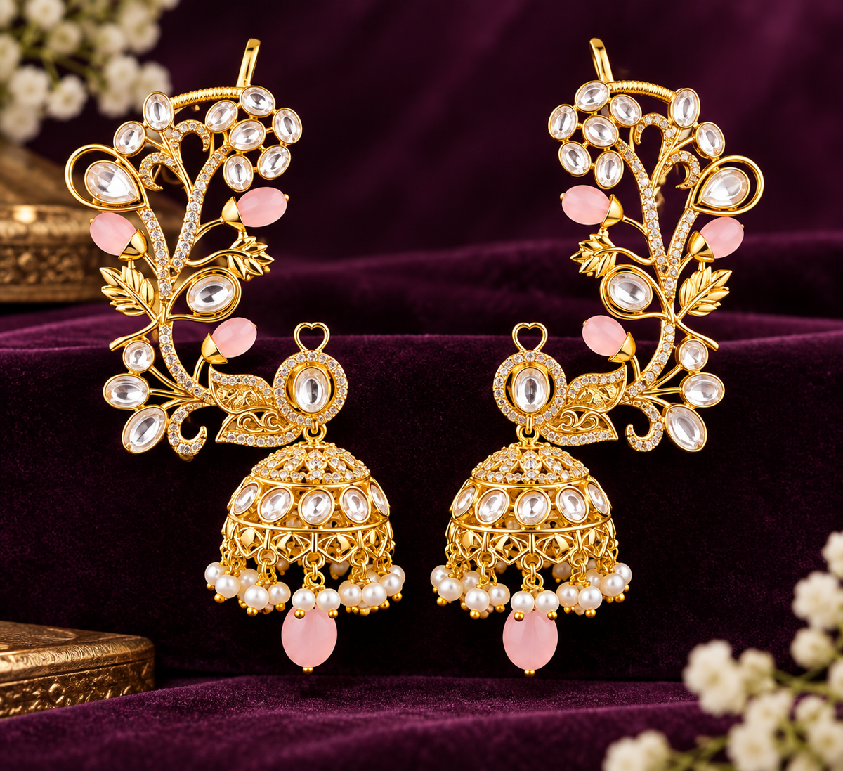 Royal Kundan Floral Jhumka Earrings