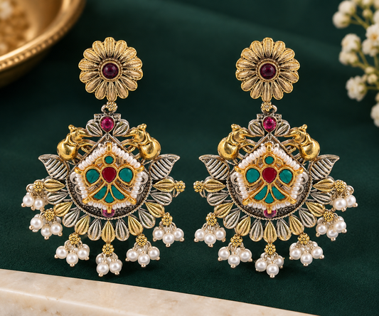 Royal Peacock Chandelier Earrings