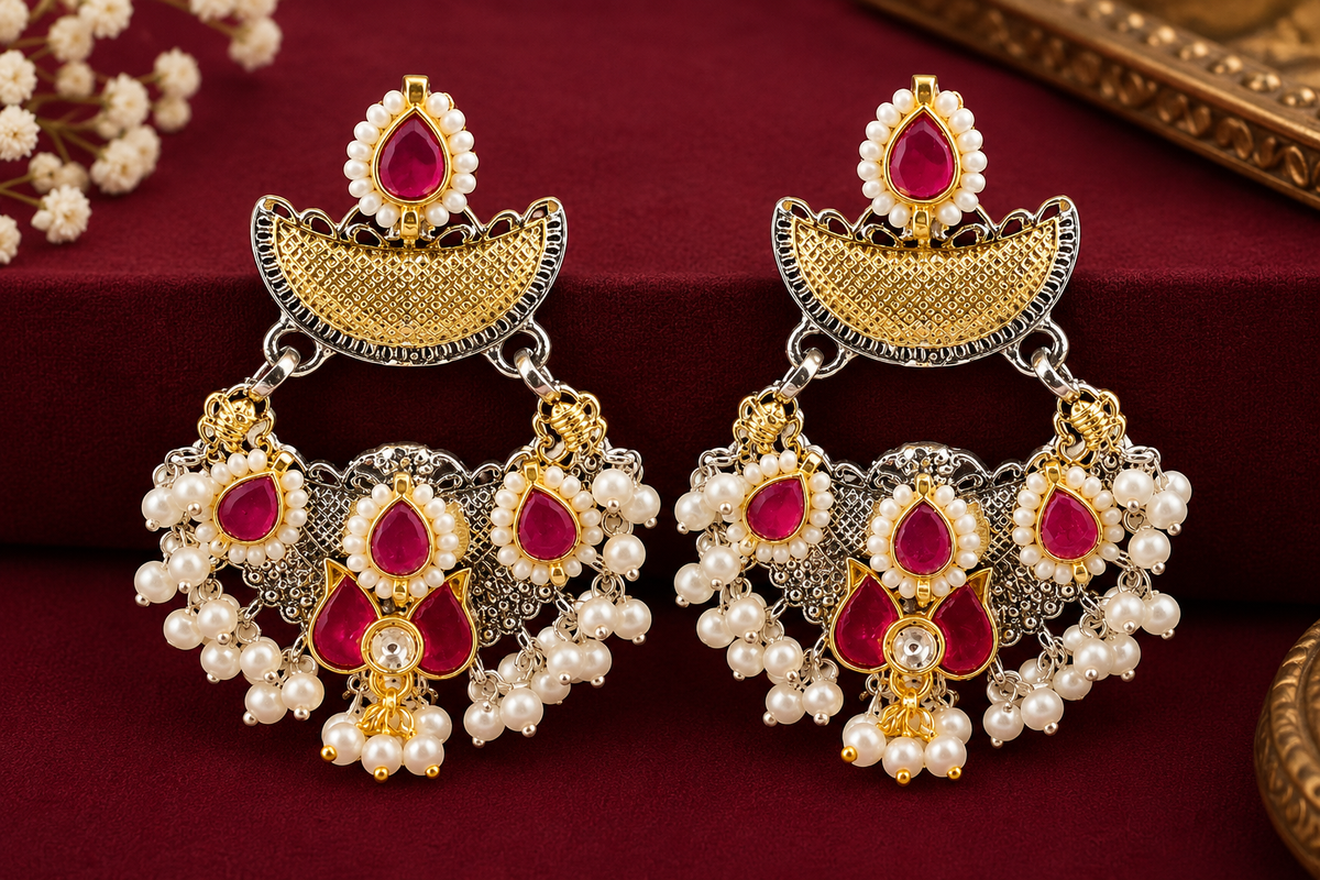 Ruby Bloom Pearl Drop Earrings