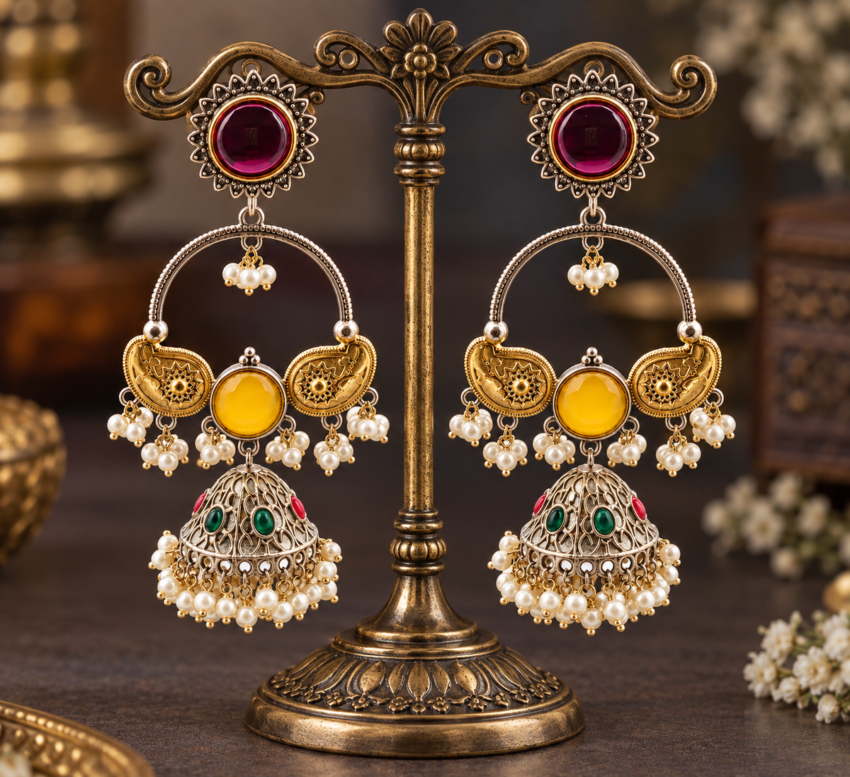 Royal Ruby Emerald Jhumka Earrings