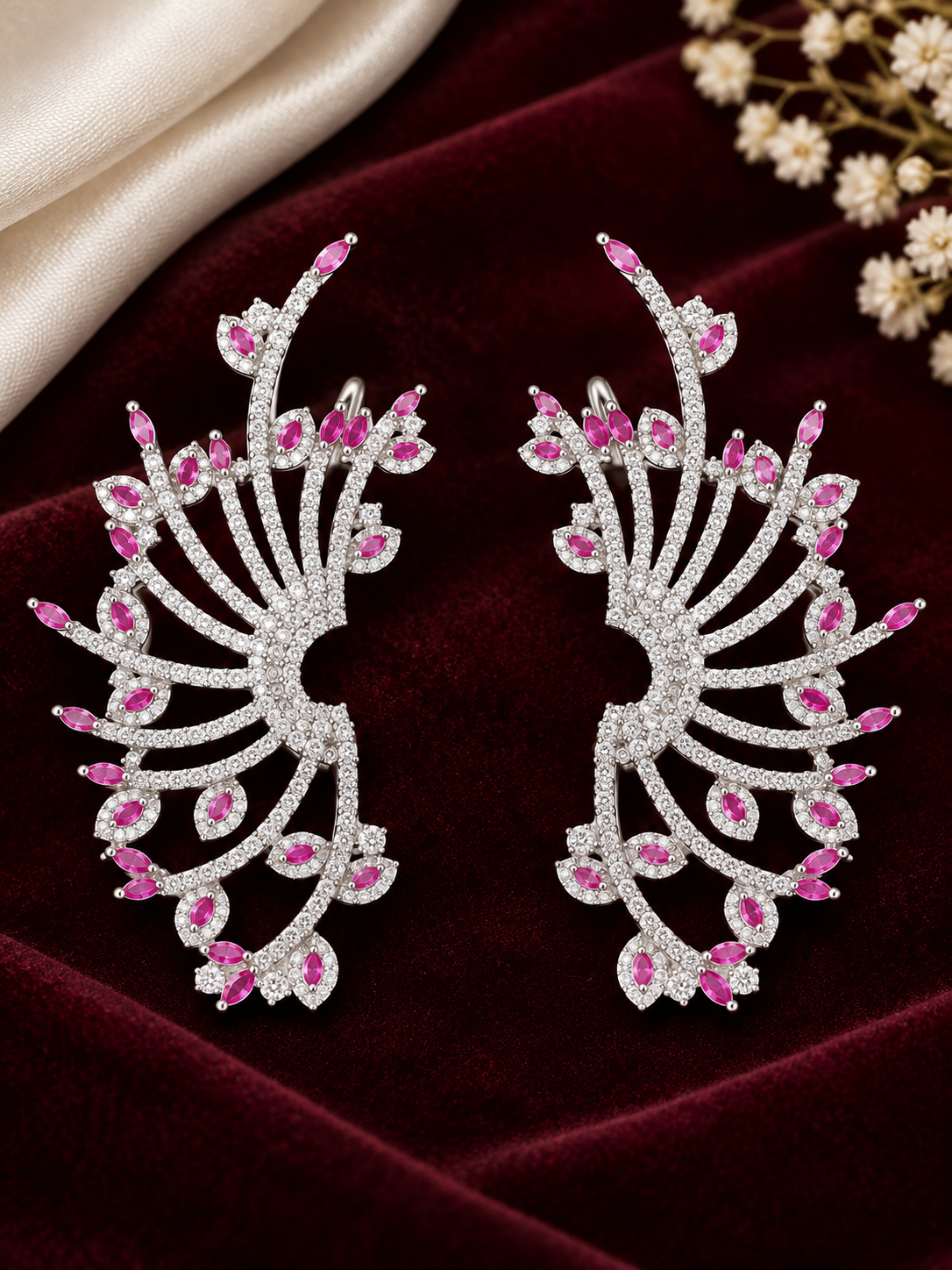 Royal Pink Crystal Wing Earrings