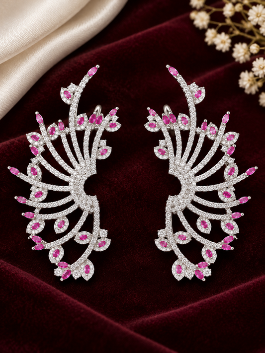Royal Pink Crystal Wing Earrings