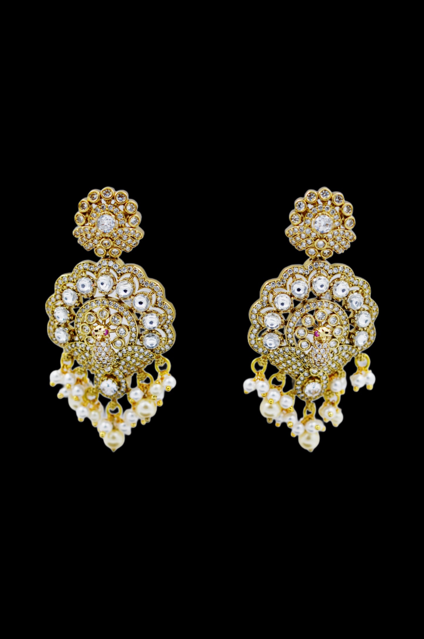 Timeless Royalty – Pearl & Stone Studded Chandbali Earrings