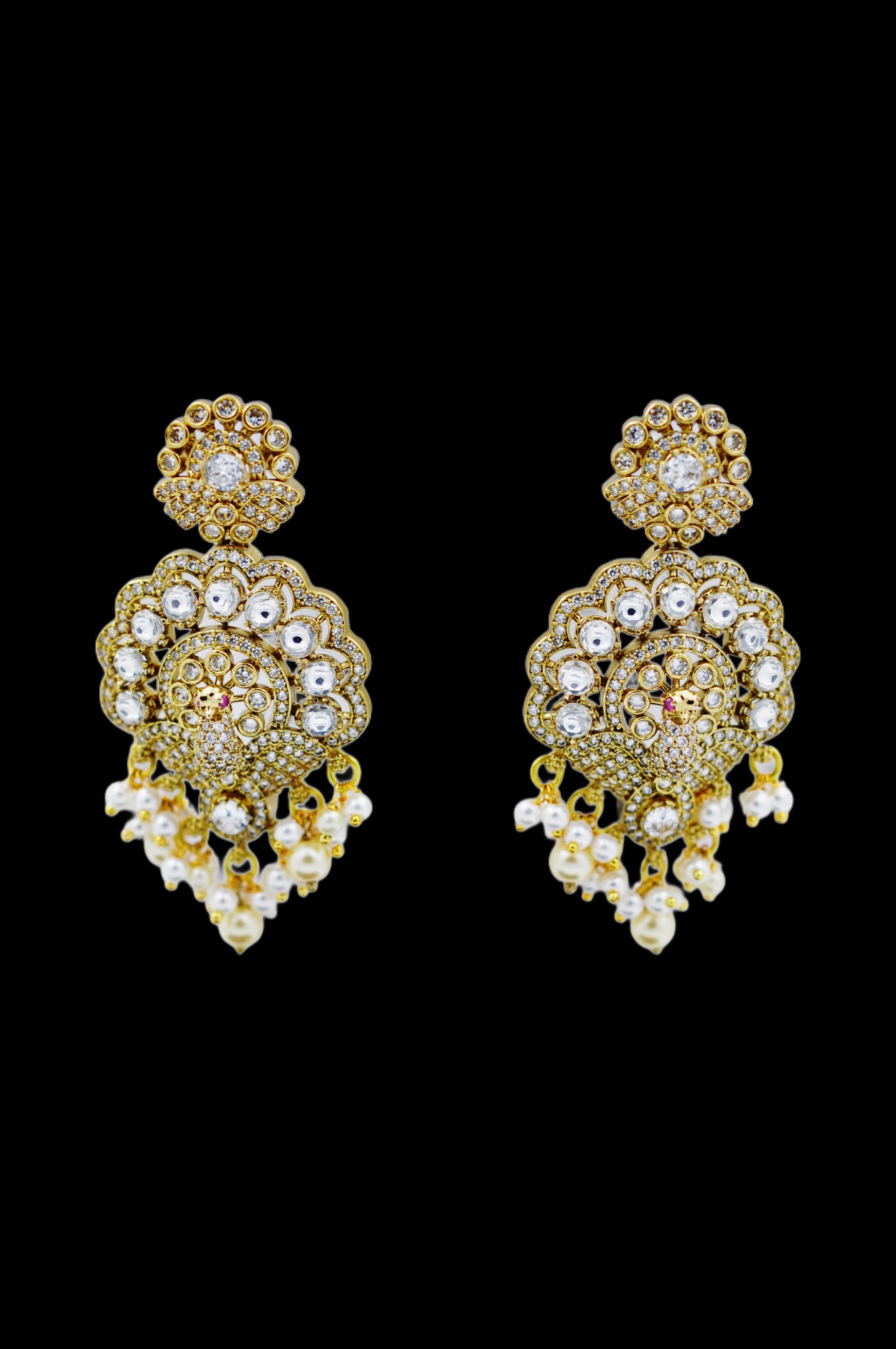 Timeless Royalty – Pearl & Stone Studded Chandbali Earrings
