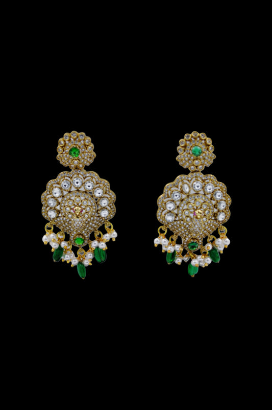 Green Timeless Royalty – Pearl & Stone Studded Chandbali Earrings
