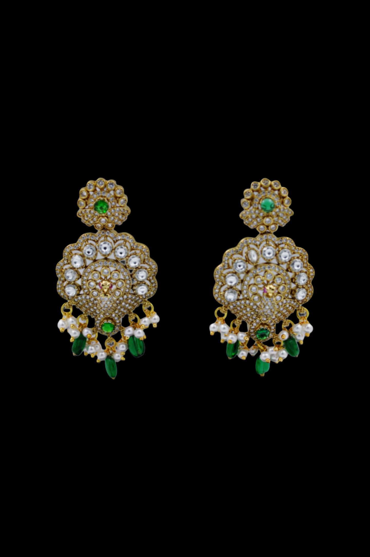 Timeless Royalty – Pearl & Stone Studded Chandbali Earrings