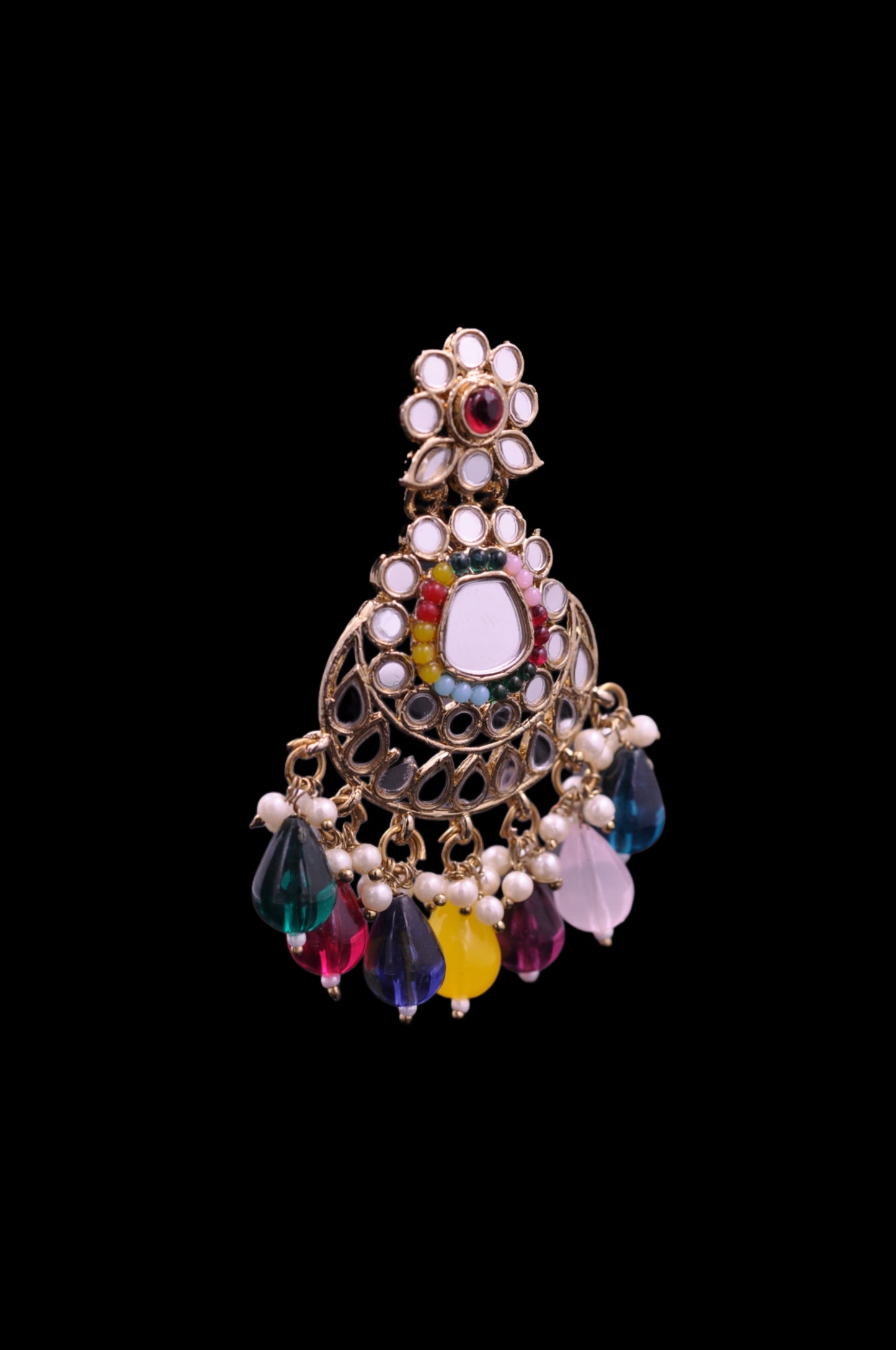 Vibrant Kundan Chandbali Earrings – Multicolor Elegance