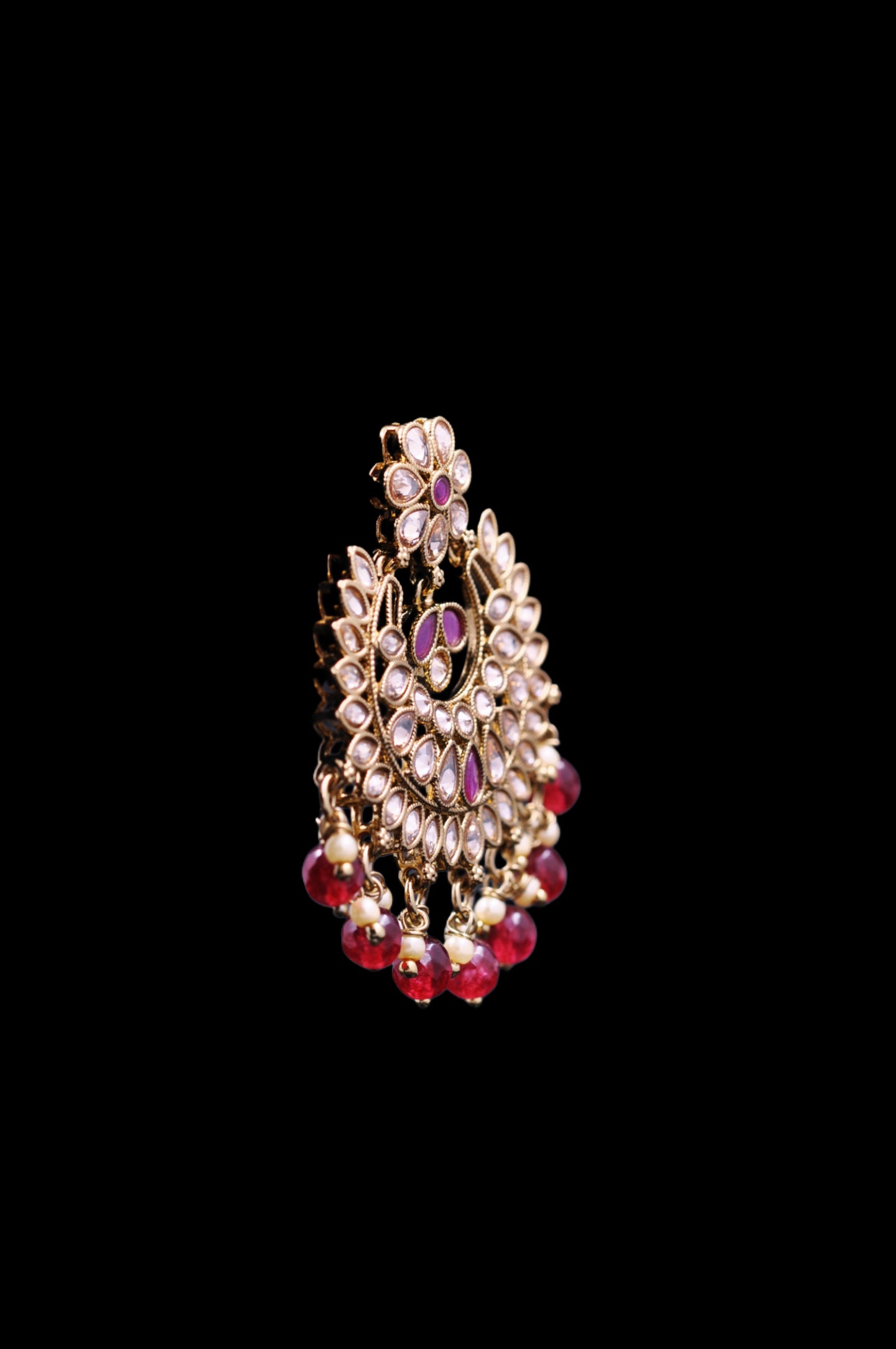 Red Royal Kundan Chandbali Earrings