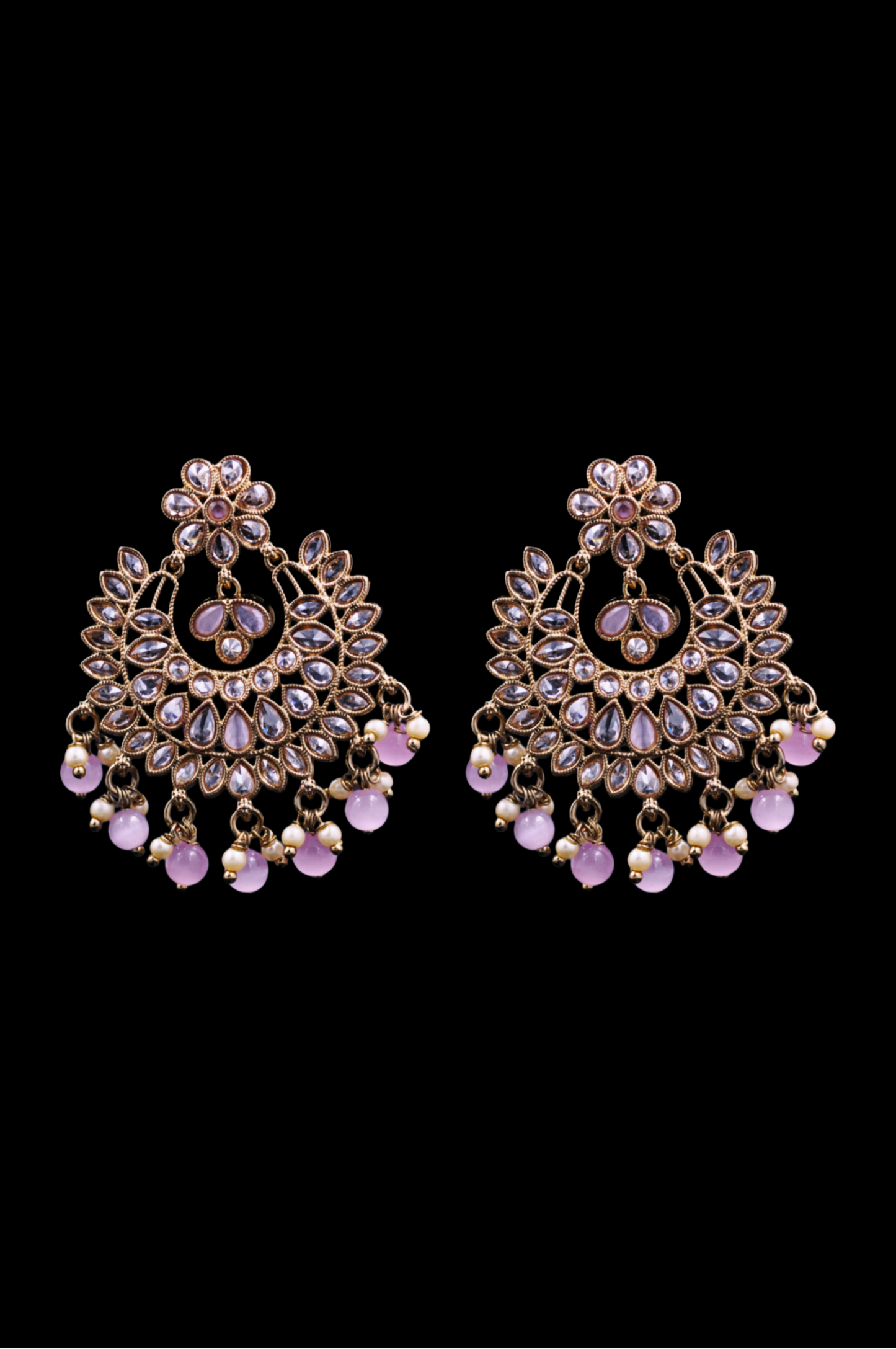 Pink Royal Kundan Chandbali Earrings