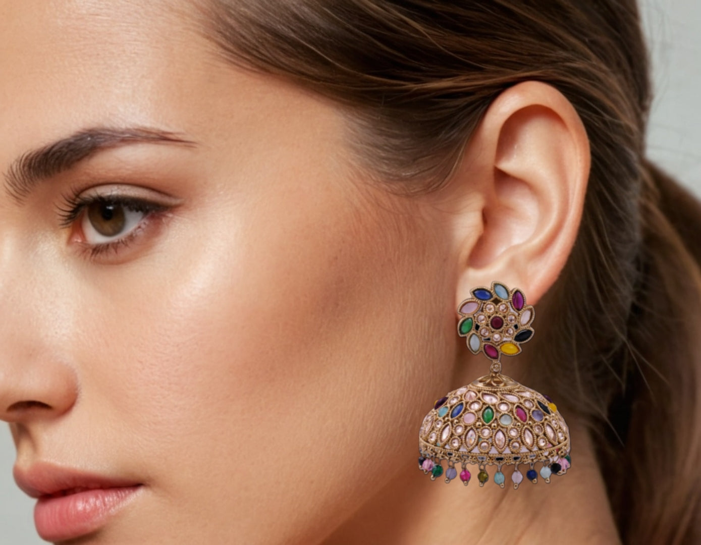 Regal Multicolored Kundan Jhumka