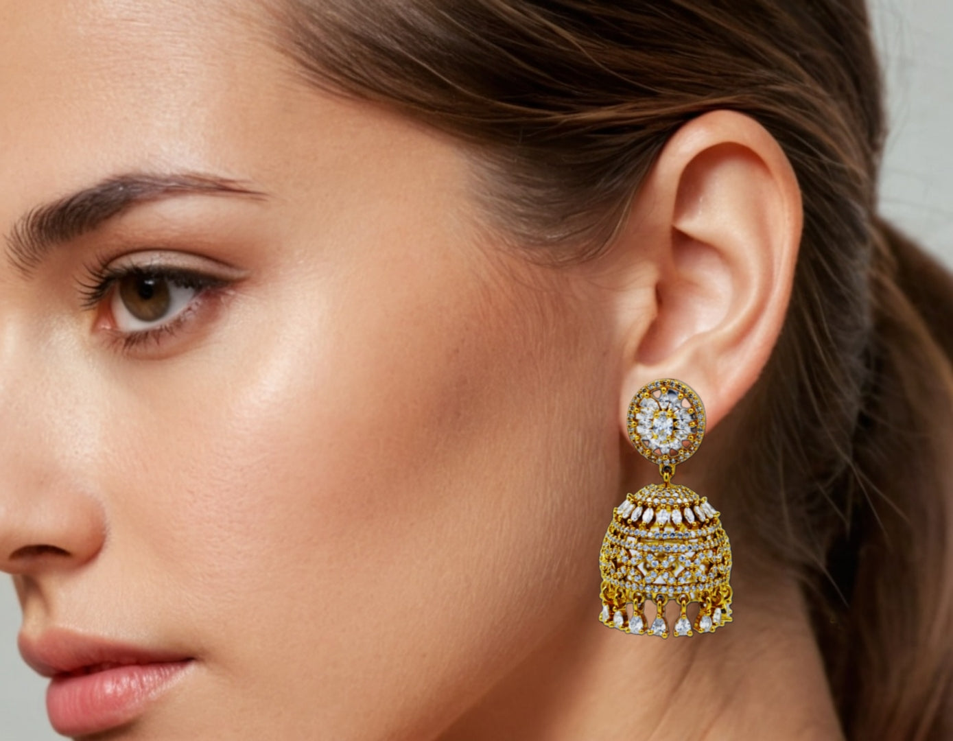 Majestic Golden Diamond Jhumkas