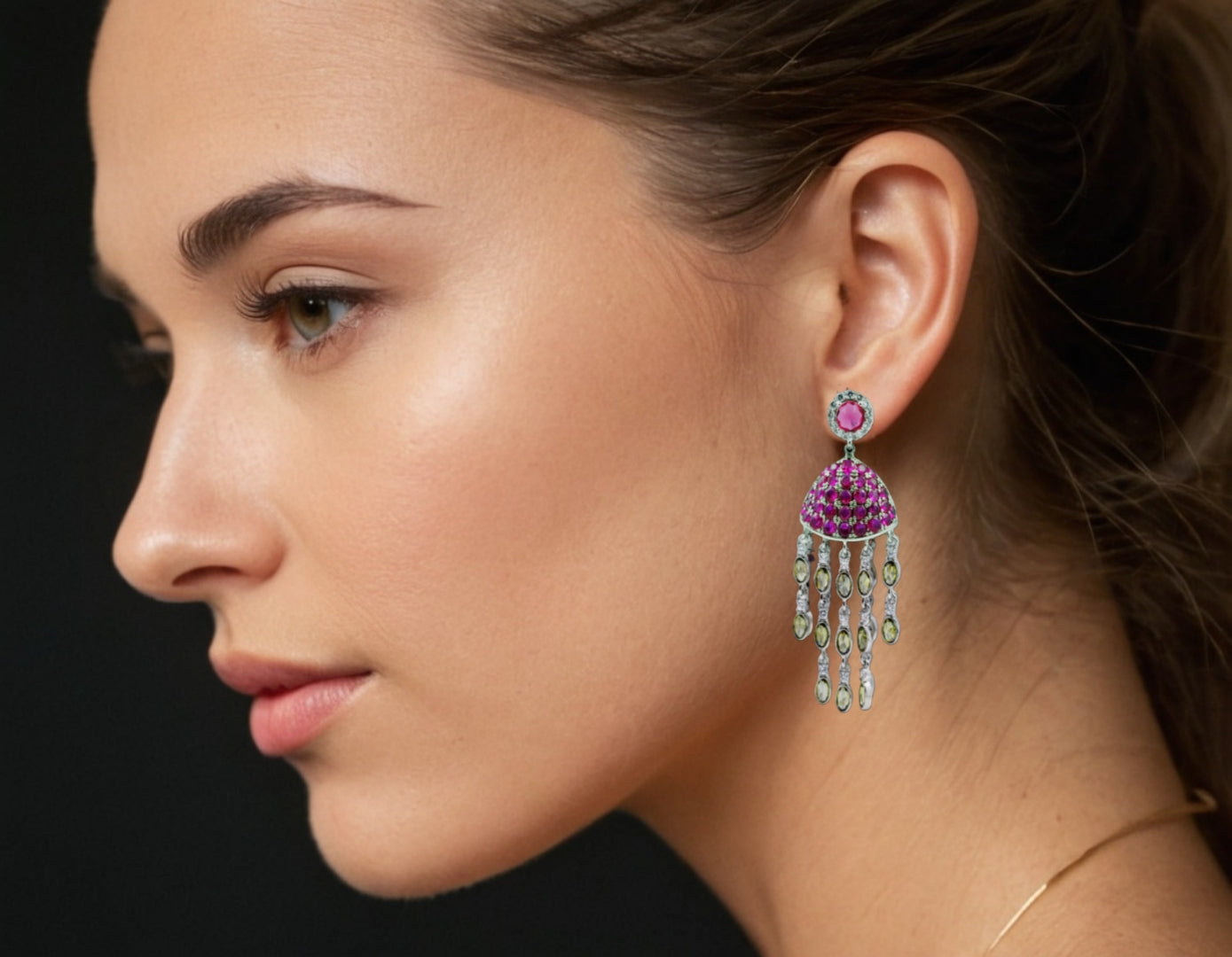 Ruby & Peridot Jhumka Earrings