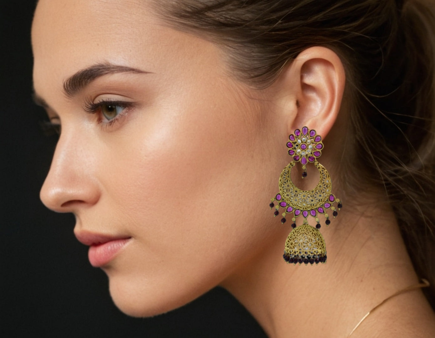 Ethereal Ruby Bloom Filigree Earrings