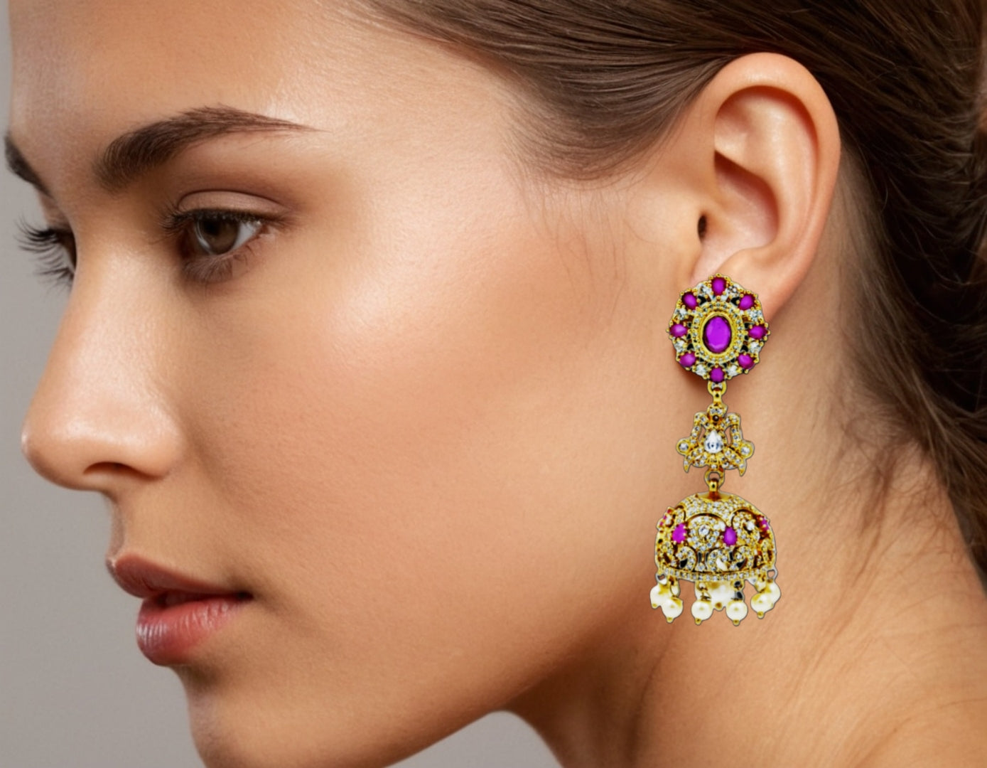 Deep Pink Timeless Heritage Pearl Jhumkas