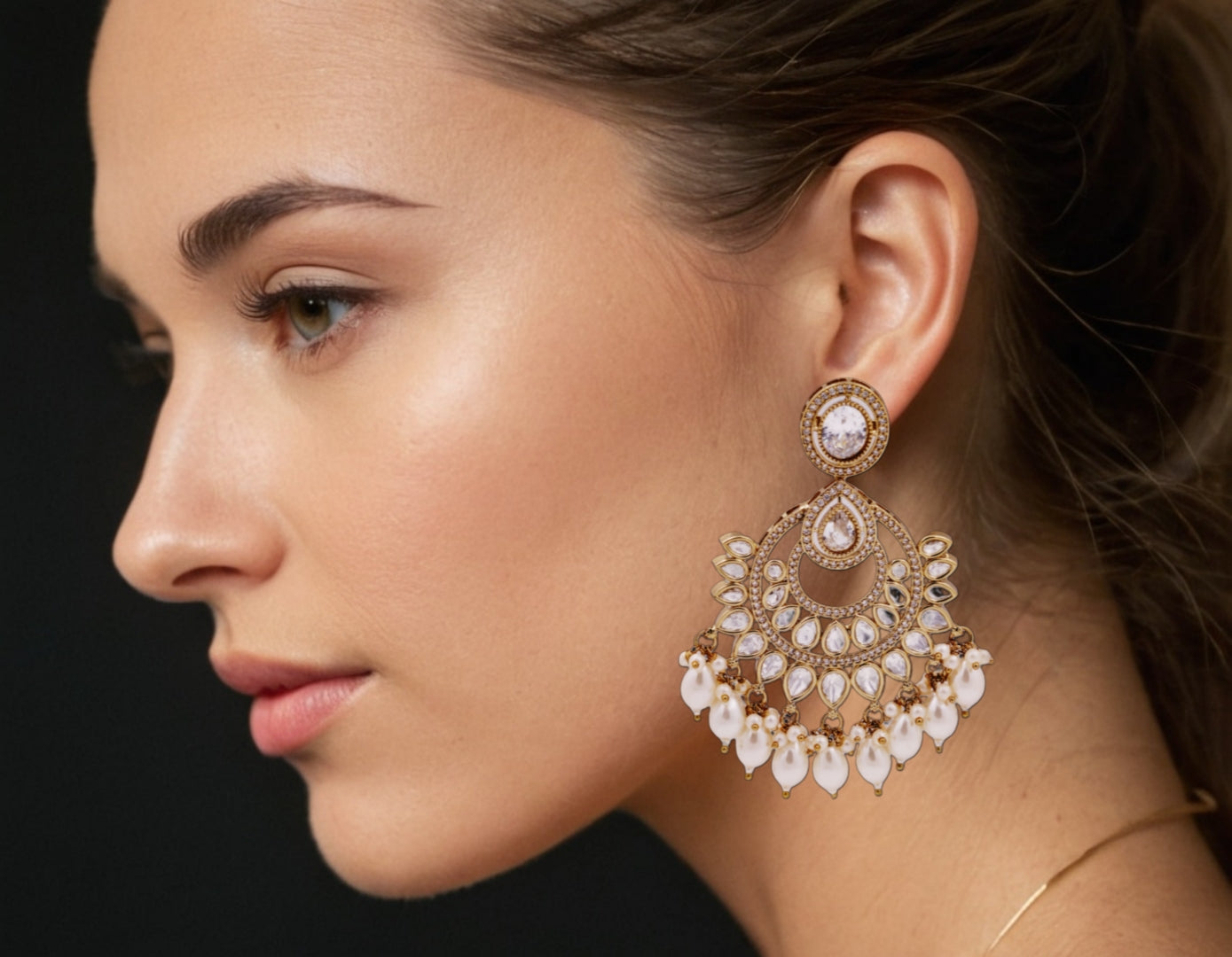 Pearl & Emerald Crescent Earrings