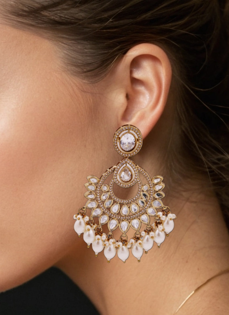 Pearl & Emerald Crescent Earrings