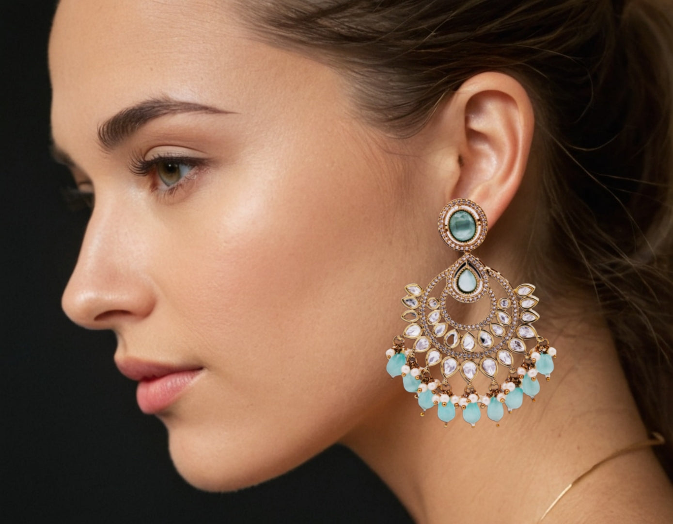 Pearl & Emerald Crescent Earrings