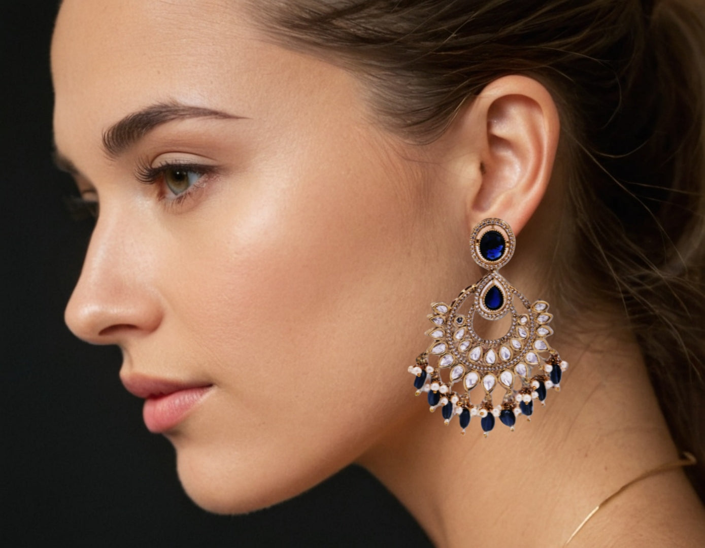 Pearl & Emerald Crescent Earrings