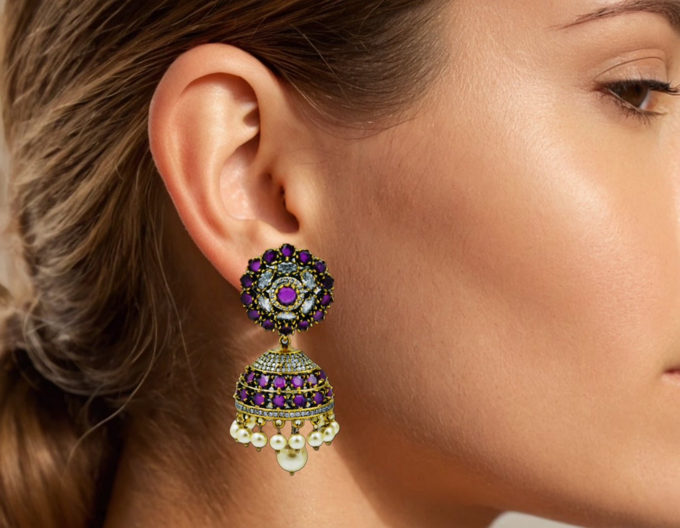 Regal Amethyst Jhumka Earrings