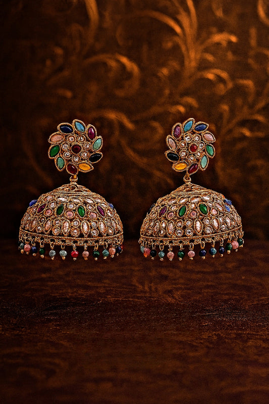 Regal Multicolored Kundan Jhumka