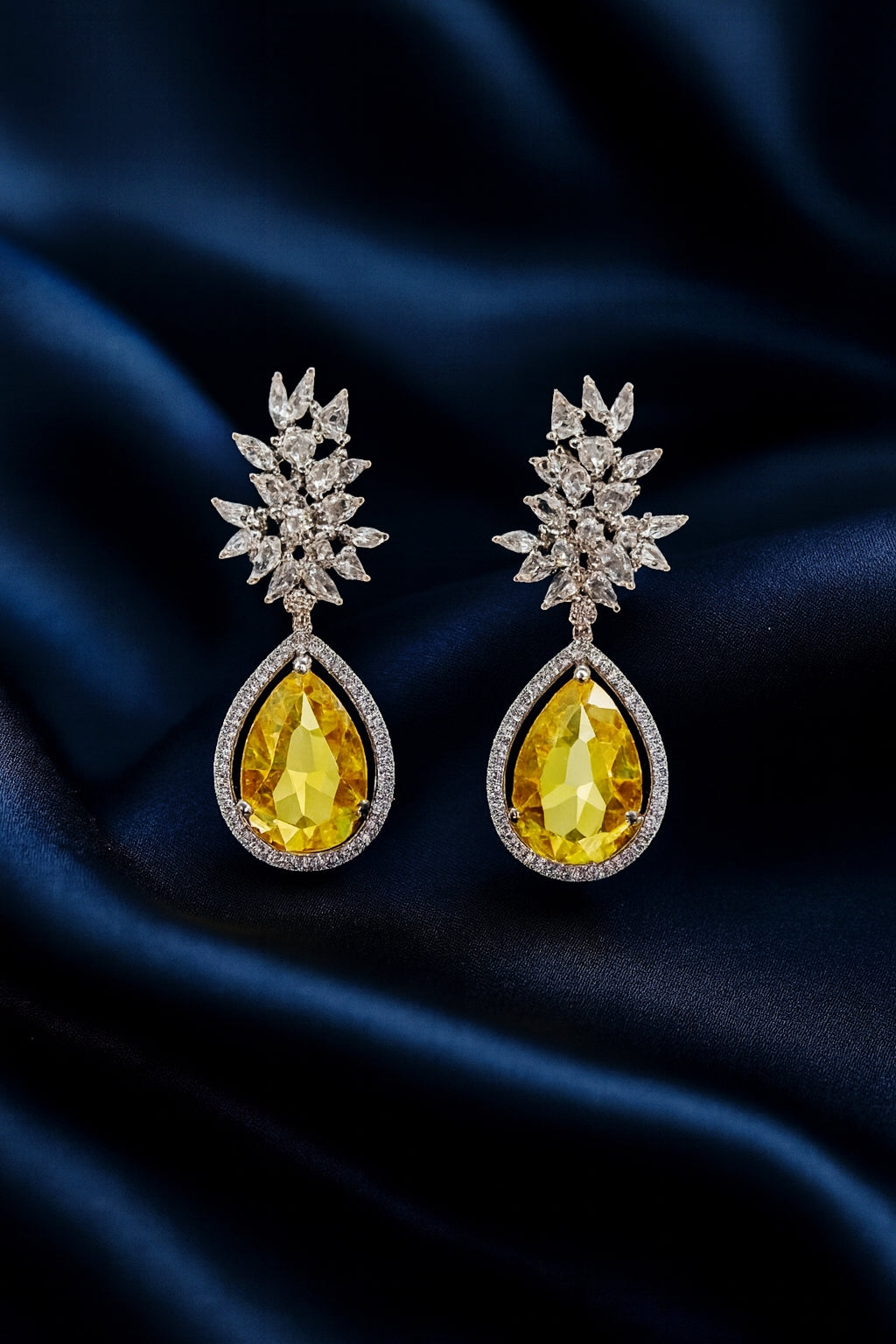 Yellow Royal Elegance Teardrop Crystal Earrings